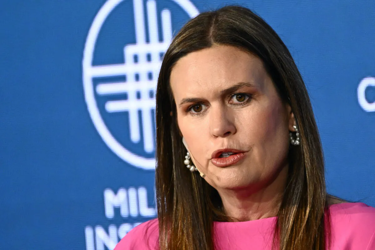 Arkansas Gov. Sarah Huckabee Sanders, a Republican, speaks during the Milken Institute Global Conference in Beverly Hills, Calif., on May 2, 2023. (Patrick T. Fallon/AFP via Getty Images)