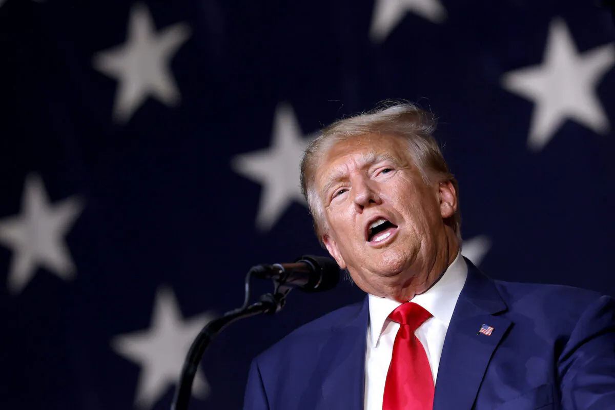 Former U.S. President Donald Trump delivers remarks during the Georgia state GOP convention at the Columbus Convention and Trade Center in Columbus, Ga., on June 10, 2023. (Anna Moneymaker/Getty Images)