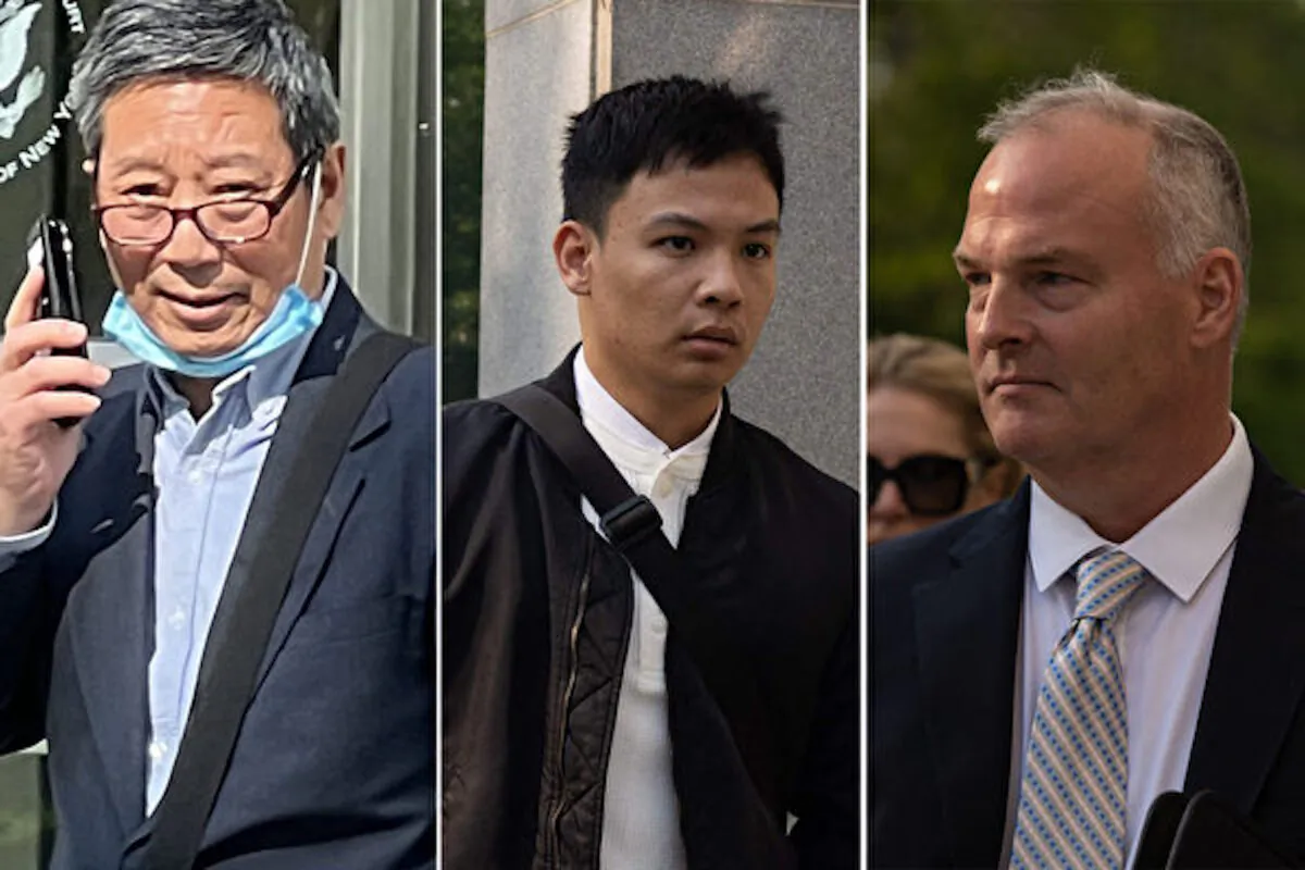 Three defendants convicted in the 
Operation Fox Hunt related case: (L-R) Zhu Yong, Zheng Congying, and former New York Police Department officer Michael McMahon. (Cai Rong, Getty Images/The Epoch Times)