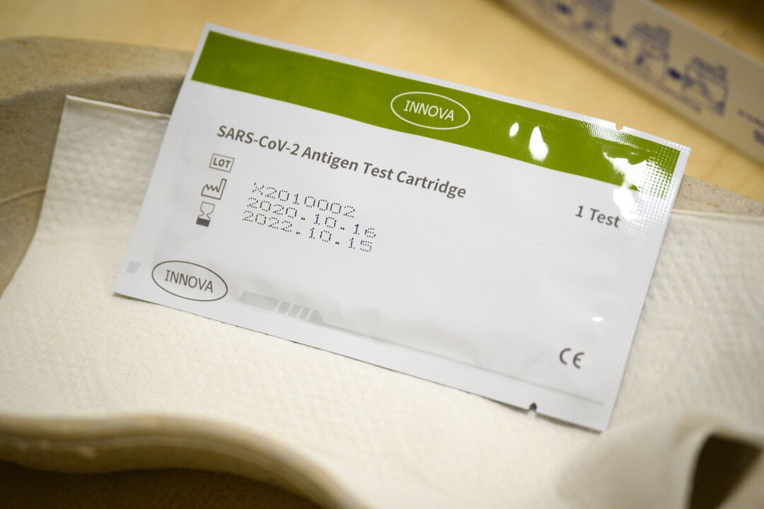 An Innova SARS-CoV-2 antigen test kit is seen at the NHS vaccination center in Robertson House, Jan. 14, 2021 in Stevenage, England. (Photo by Leon Neal/Getty Images)
