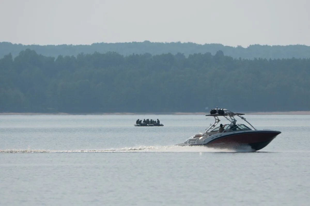 Canadian Armed Forces members search around a series of islands on the Ottawa River near Fort William in the Pontiac Regional County Municipality, Que. on June 20, 2023. (The Canadian Press/Spencer Colby)