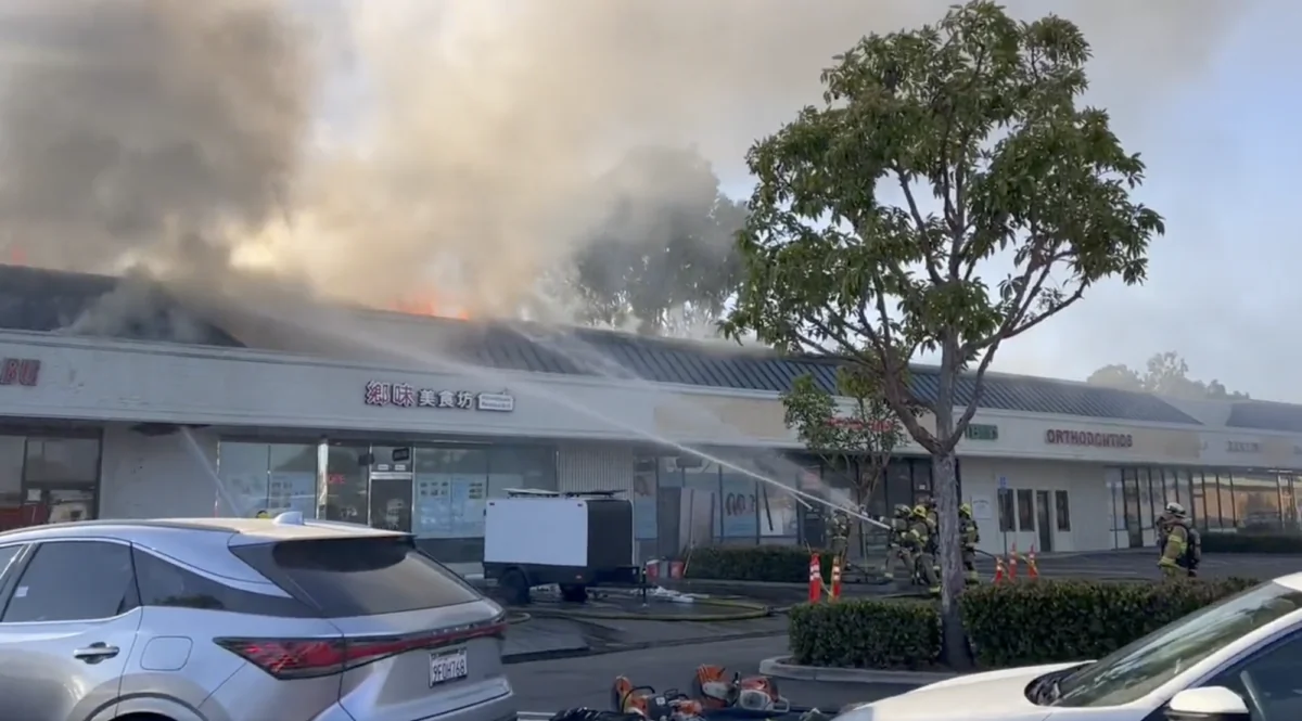 Orange County Fire Authority fights a fire at House of Shabu Shabu restaurant in Irvine, Calif., on June 20, 2023. (Courtesy of the Orange County Fire Authority)