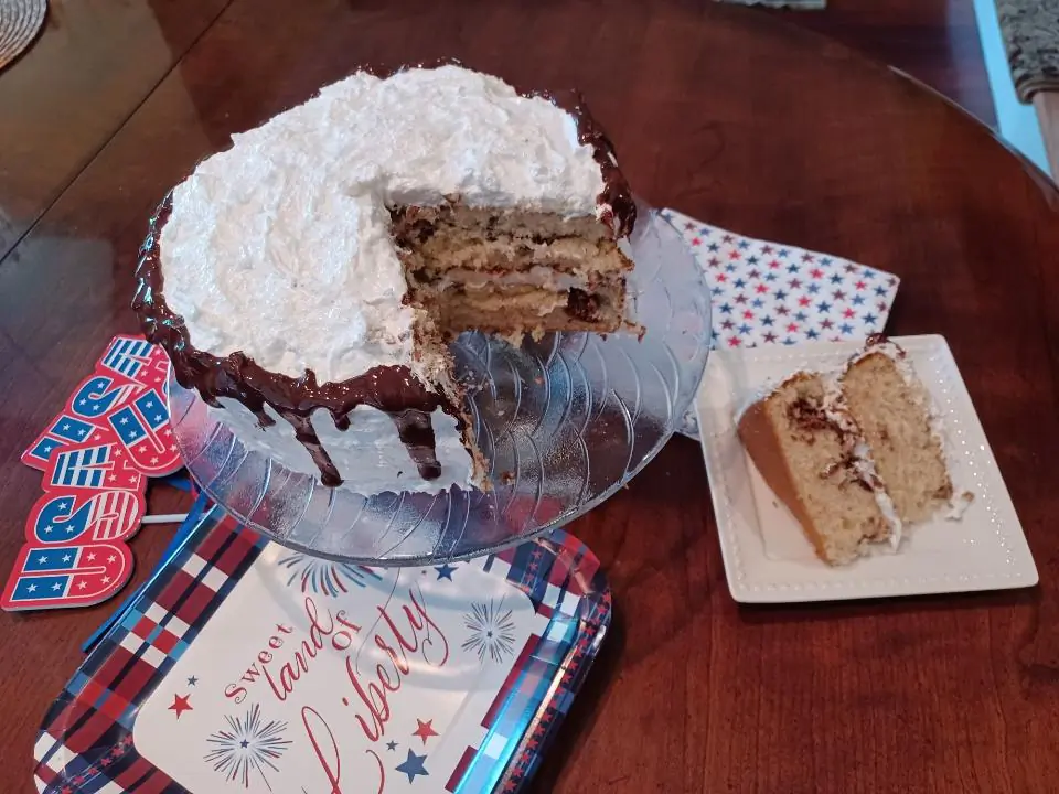 This chocolate and coconut cake was a fixture of the author's Fourth of July family picnics in northwest Iowa, where she grew up.  (Courtesy of Susan Schmid Burton) 