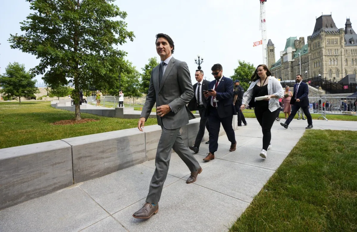 Prime Minister Justin Trudeau makes his way into the West Block on Parliament Hill in Ottawa on June 21, 2023. (The Canadian Press/Sean Kilpatrick)
