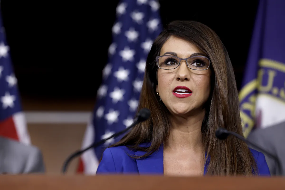 Rep. Lauren Boebert (R-Colo.) speaks during a press conference with the House Freedom Caucus on the debt limit negotiations at the U.S. Capitol Building in Washington on March 10, 2023. (Anna Moneymaker/Getty Images)