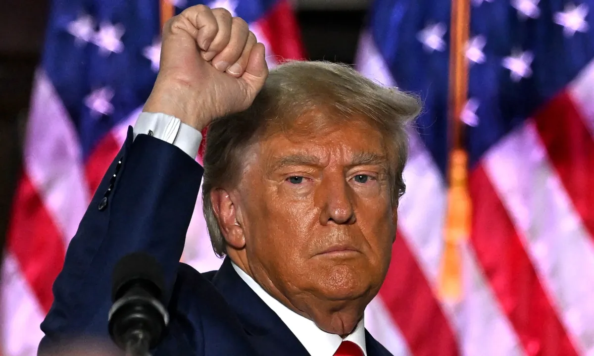 President Donald Trump gestures after delivering remarks at Trump National Golf Club Bedminster in Bedminster, N.J., on June 13, 2023. (Ed Jones/AFP via Getty Images)