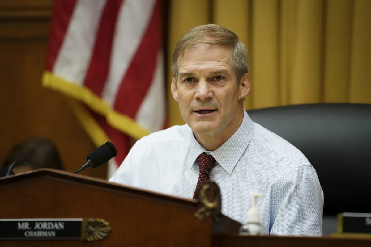Chairman of the House Judiciary Committee Rep. Jim Jordan (R-Ohio) speaks during John Durham’s testimony in Congress in Washington on June 21, 2023. (Madalina Vasiliu/The Epoch Times)