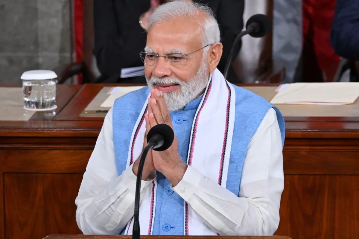 India's Prime Minister Narendra Modi addresses a joint meeting of Congress at the U.S. Capitol in Washington on June 22, 2023. (Mandel Ngan/AFP via Getty Images)