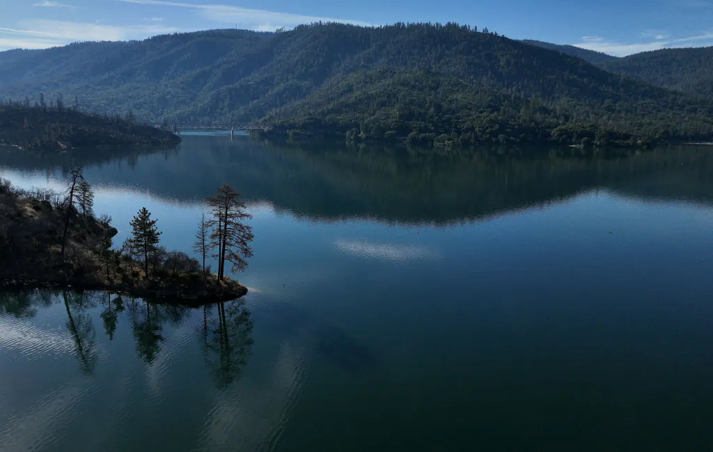 Lake Oroville at 100 percent capacity in Oroville, Calif., on June 15, 2023. (Justin Sullivan/Getty Images)