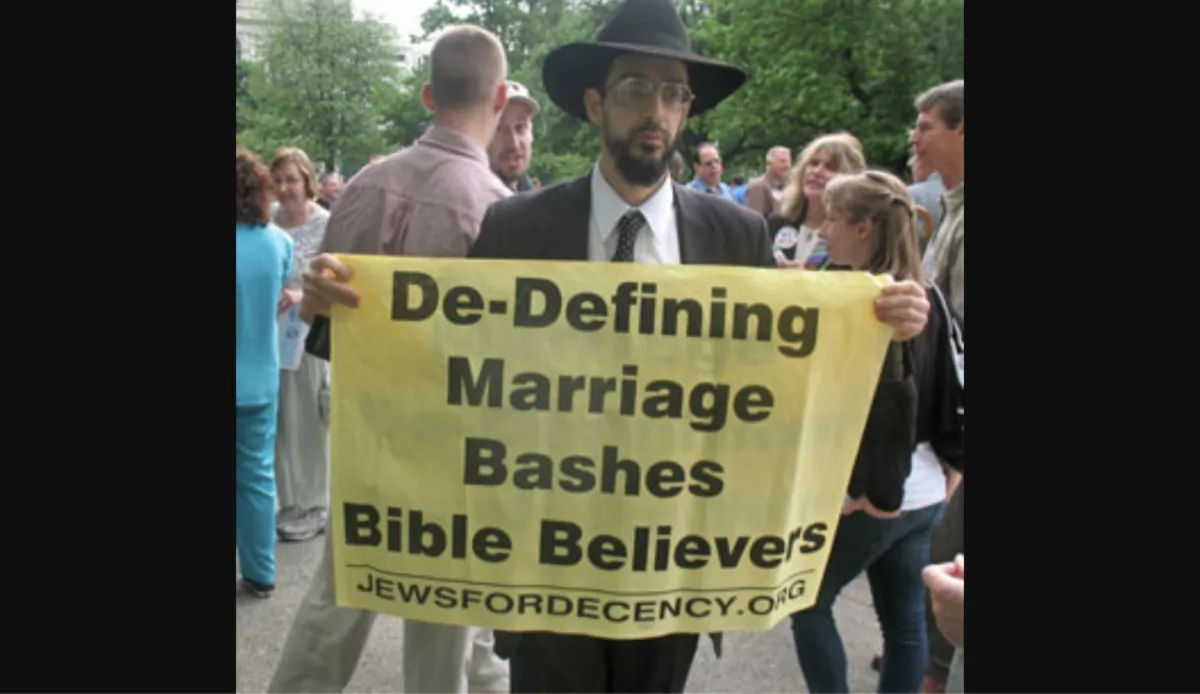 Rabbi Noson Leiter of the Help Rescue Our Children Organization at a protest defending biblical morality. (Courtesy of Noson Leiter)