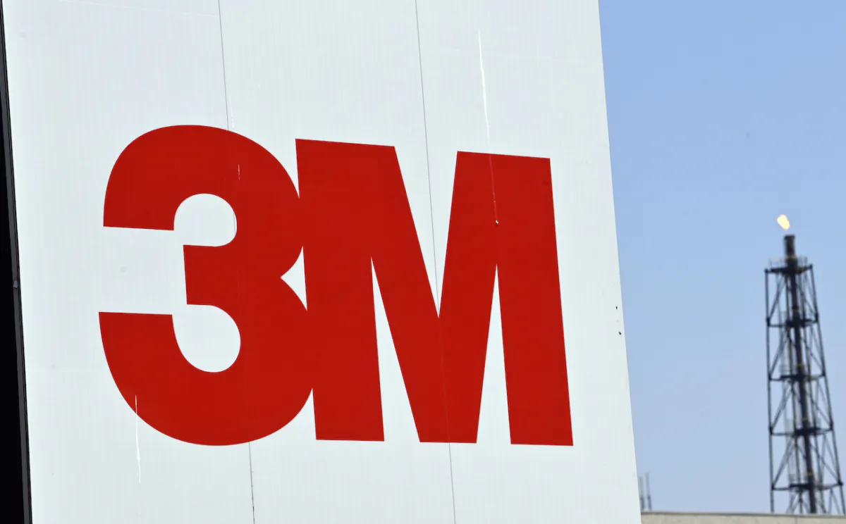 Illustration picture shows the 3M logo at the site of the 3M plant in Zwijndrecht, Netherlands, on 10 June 2021. (Eric Lalmand/Belga Mag/AFP via Getty Images)