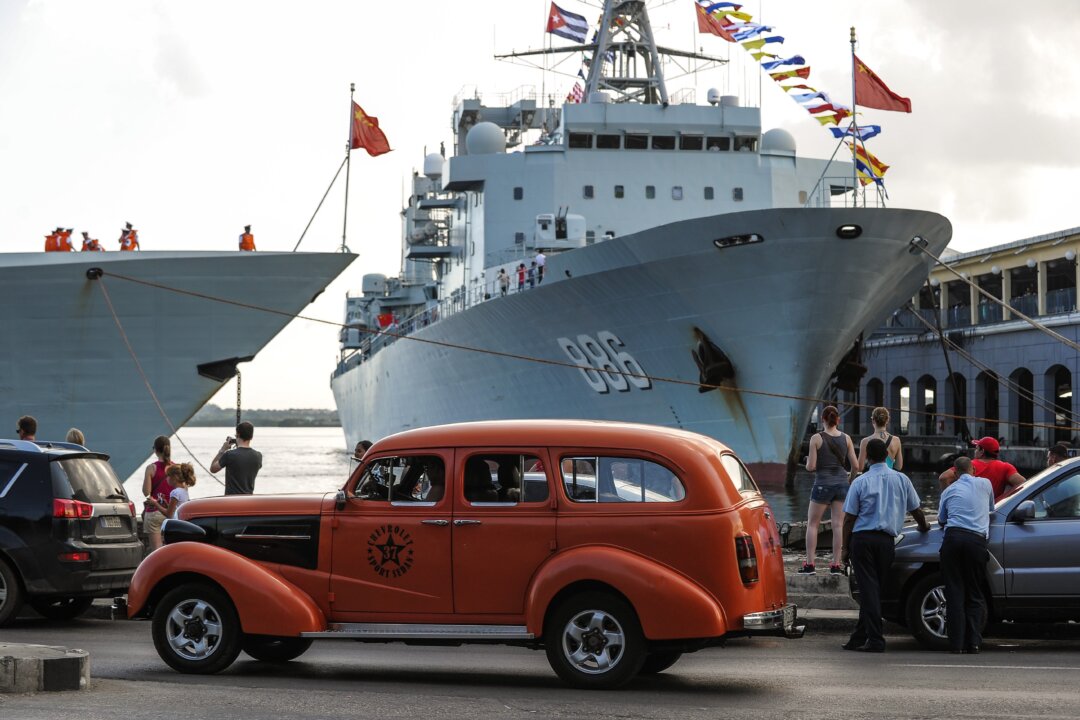 Chinese Navy replenishment ship 886 Qiandaohu moors in the port of Havana, Cuba, on Nov. 10, 2015. (Yamil Lage/AFP via Getty Images)