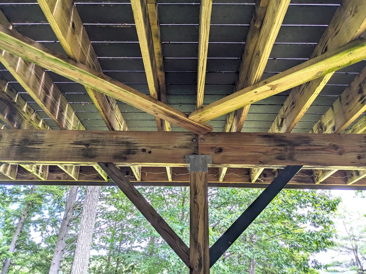 You don't often get to see the underbelly of a deck. There are very important structural elements in this photo a DIYer might never incorporate into her/his deck. (Tim Carter/Tribune Content Agency)