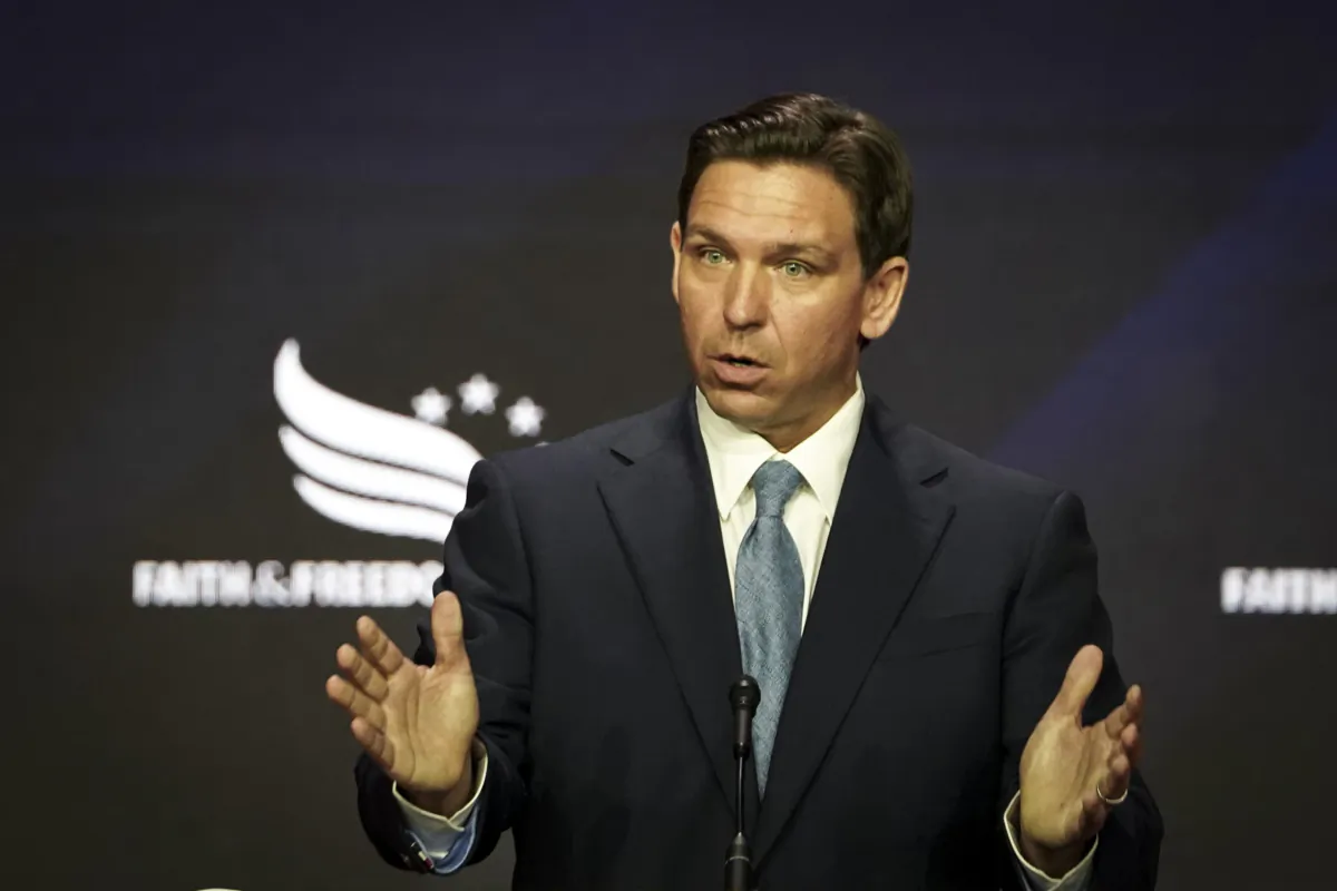 Republican presidential candidate and Gov. Ron DeSantis speaks at the Faith and Freedom Road to Majority conference at Hilton in Washington on June 23, 2023. (Madalina Vasiliu/The Epoch Times)