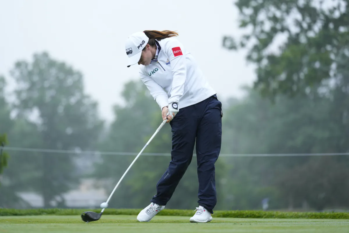Leona Maguire, of Ireland, tees off on the 13th hole during the second round of the Women's PGA Championship golf tournament, in Springfield, N.J., on June 23, 2023. (Matt Rourke/AP Photo)