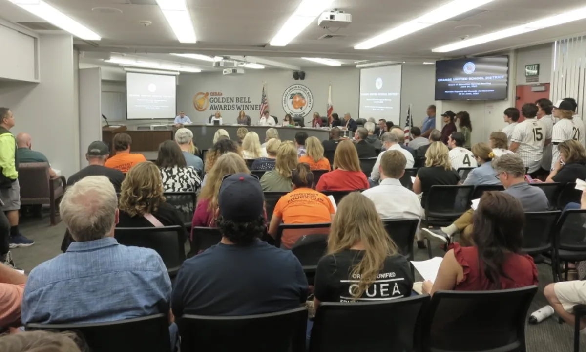 An Orange Unified School Board meeting in Orange, Calif., on June 20, 2023. (Mei He/The Epoch Times)