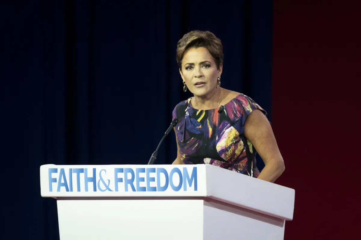 Kari Lake speaks at the Faith and Freedom Road to Majority conference at Hilton in Washington on June 24, 2023. (Madalina Vasiliu/The Epoch Times)