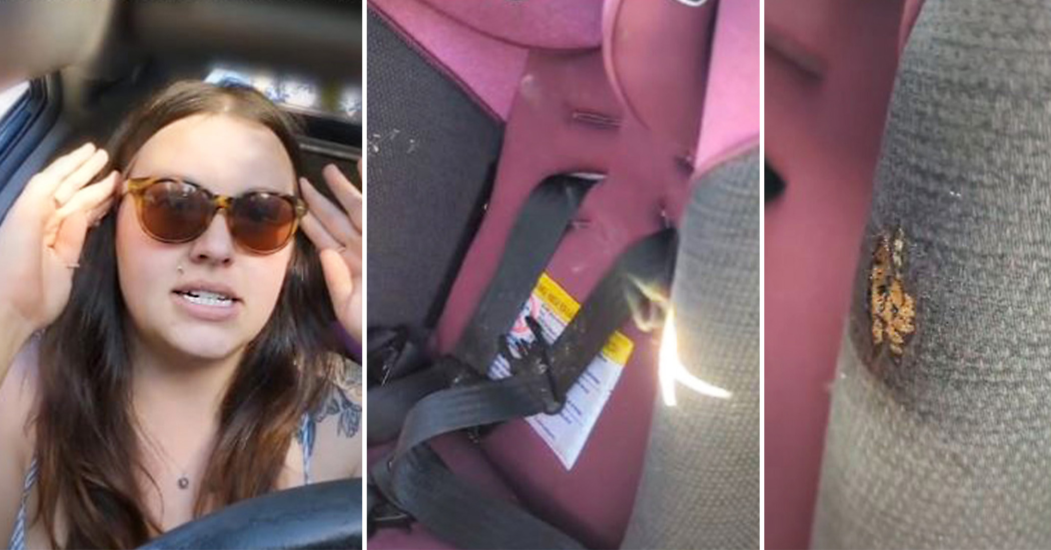 Mom warns parents after back seat mirror reflects sunlight, causing child car seat to catch fire