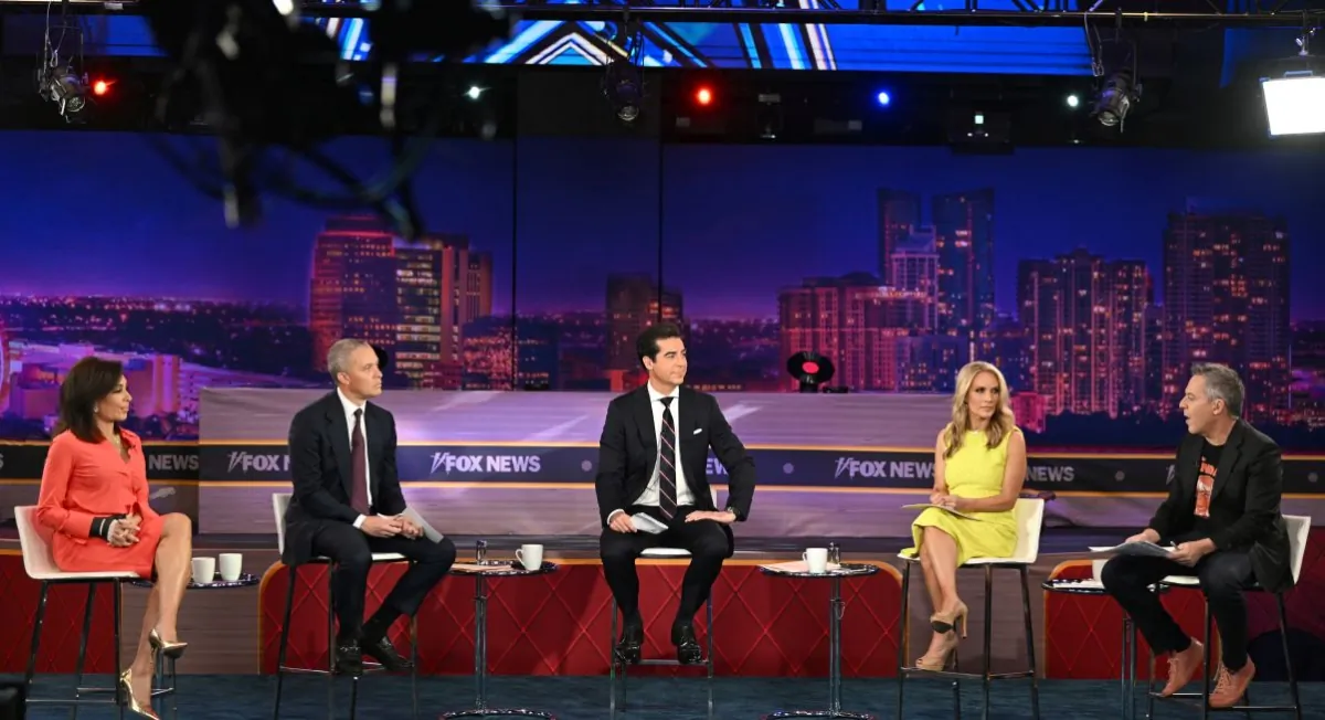 (L-R) Jeanine Pirro, Harold Ford Jr., Jesse Watters, Dana Perino, and Greg Gutfeld speak onstage during 2022 FOX Nation Patriot Awards at Hard Rock Live at Seminole Hard Rock Hotel & Casino Hollywood on November 17, 2022 in Hollywood, Florida. (Photo by Jason Koerner/Getty Images)