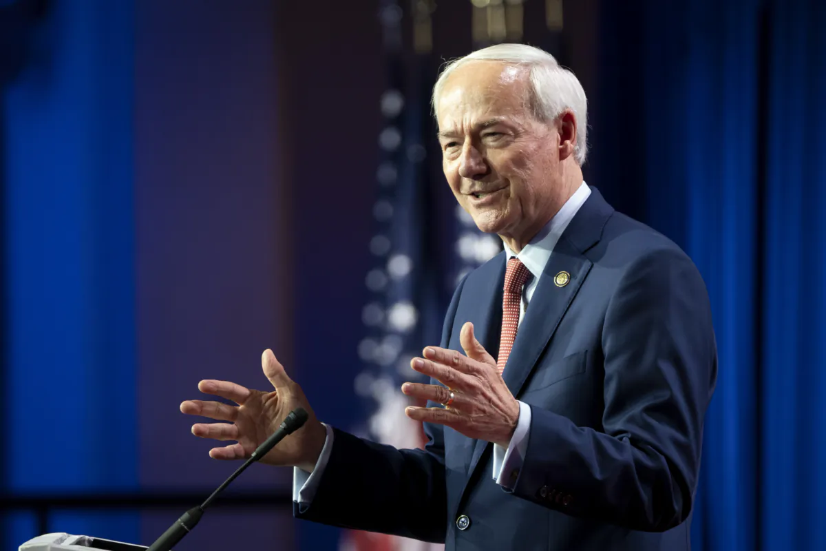 Republican presidential candidate and former Arkansas Gov. Asa Hutchinson speaks at the Faith and Freedom Road to Majority conference in Washington on June 23, 2023. (Madalina Vasiliu/The Epoch Times)