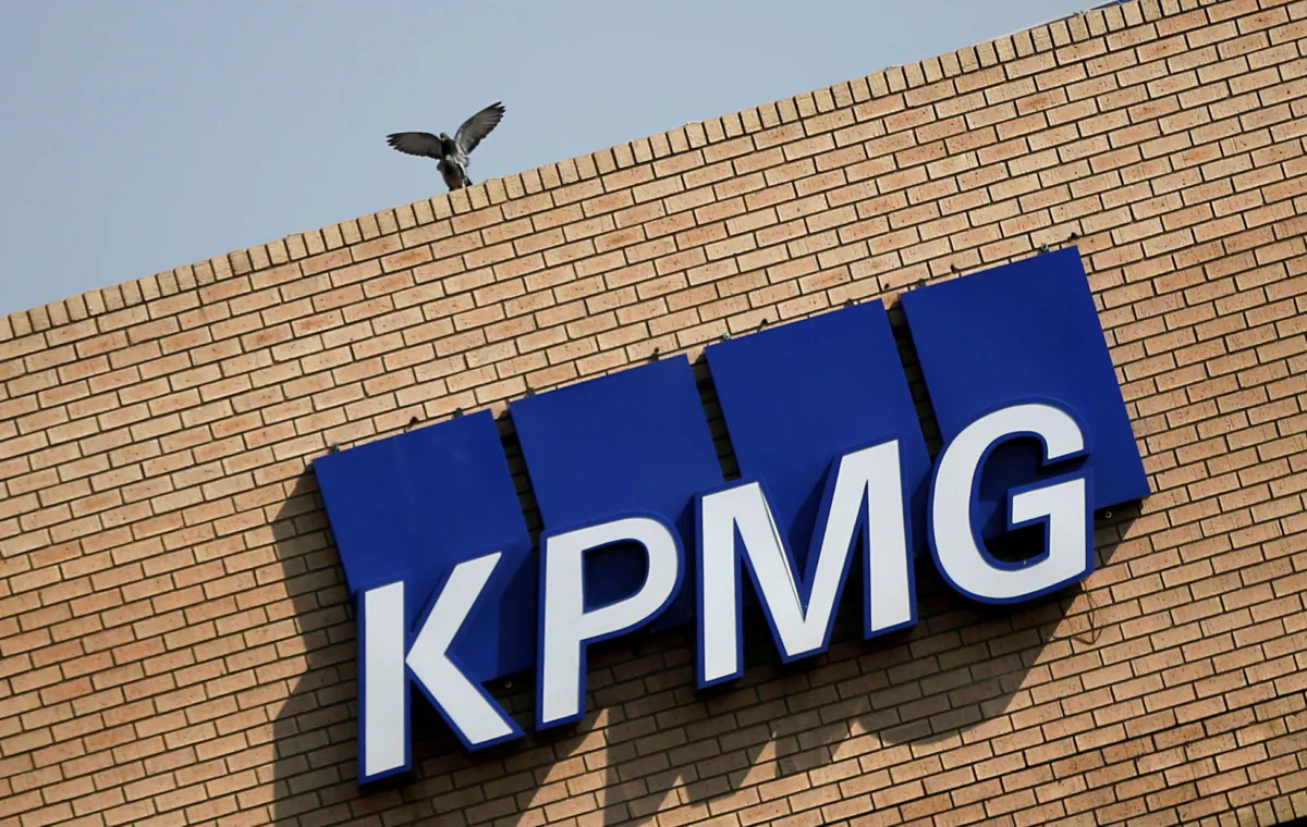 The KPMG logo at the company's head offices in Parktown, Johannesburg, on Sept. 15, 2017. (Siphiwe Sibeko/Reuters)