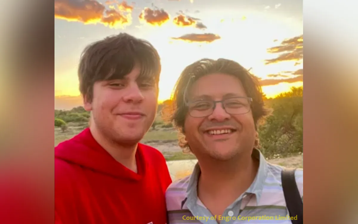 Vice chair of Engro Corporation Shahzada Dawood (R) and his son, university student Suleman Dawood. (Courtesy of Engro Corporation Limited via Reuters)