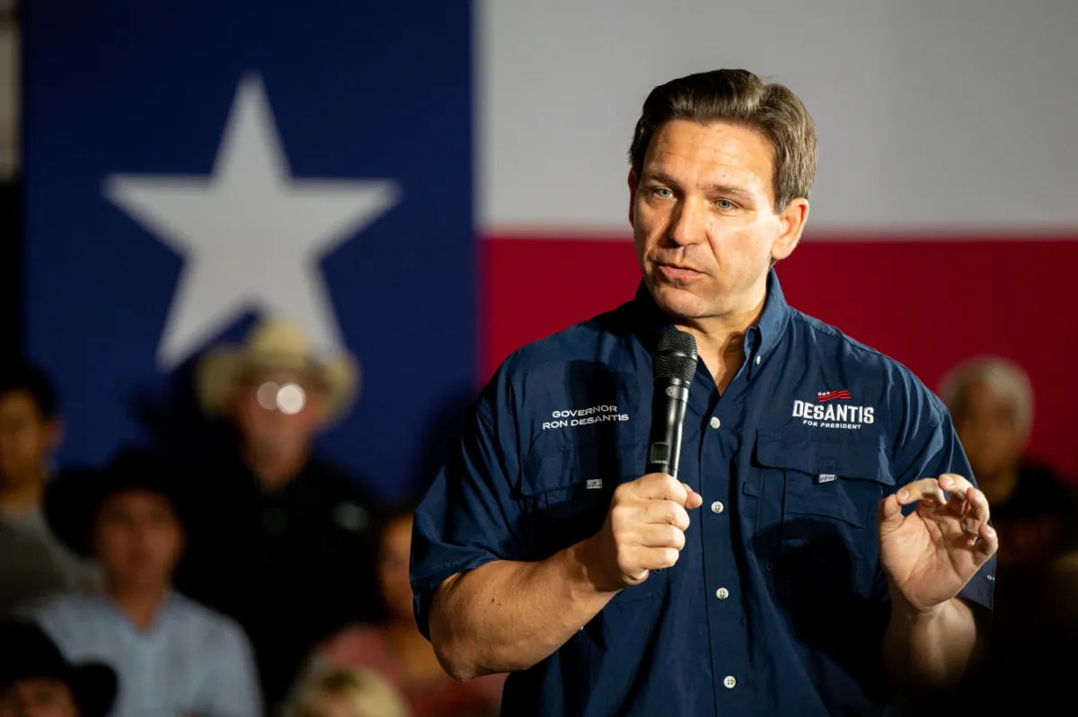 Republican presidential candidate, Florida Gov. Ron DeSantis speaks during a campaign rally in Eagle Pass, Texas, on June 26, 2023. (Brandon Bell/Getty Images)