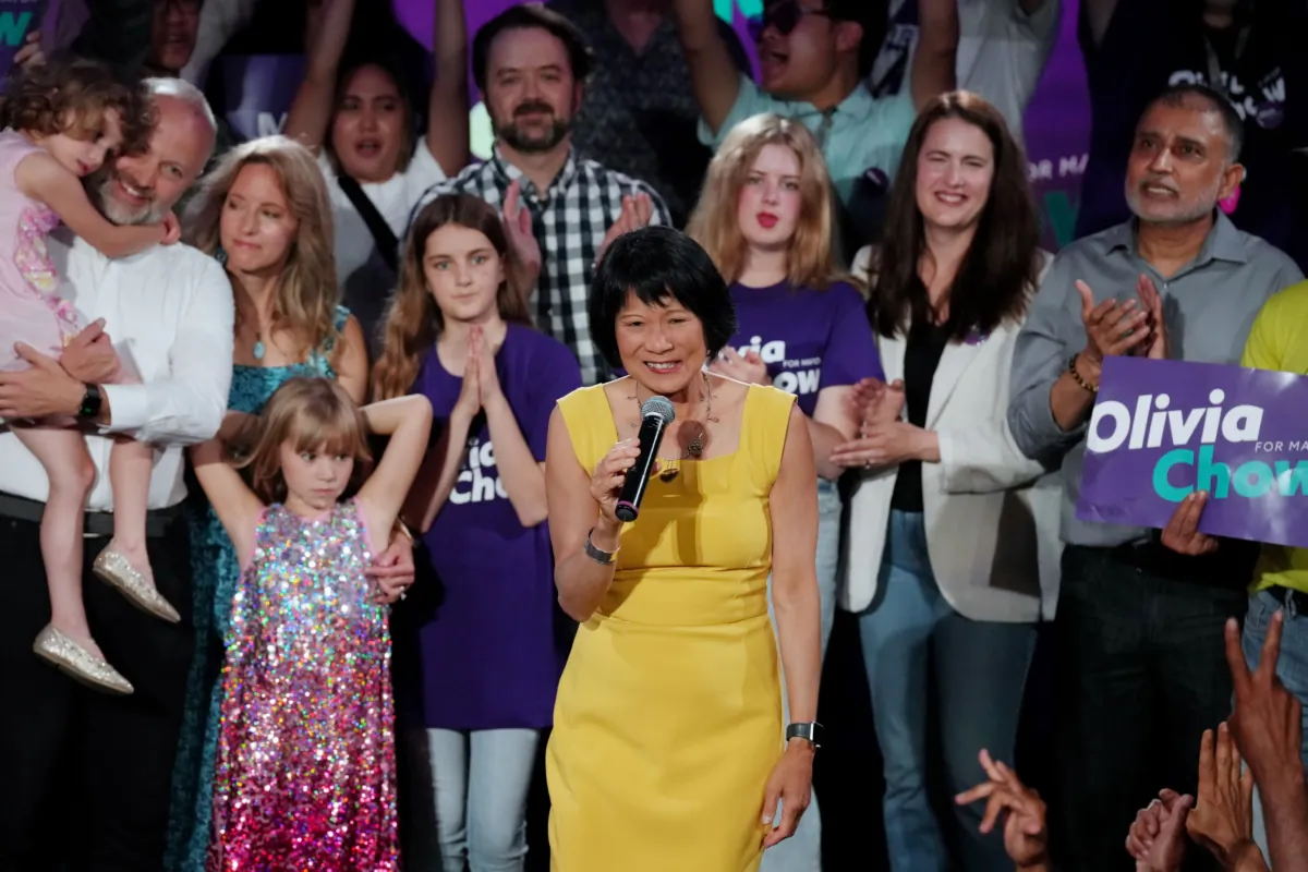 Toronto's newly elected mayor Olivia Chow celebrates her win at an election night event in Toronto on June 26, 2023. (Chris Young/The Canadian Press)