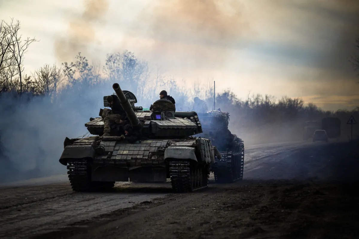 A Ukrainian tank rolls on a road near Bakhmut, in the Donetsk region, on Nov. 30, 2022, amid the Russian invasion of Ukraine. (Anatoli Stepanov/AFP via Getty Images)