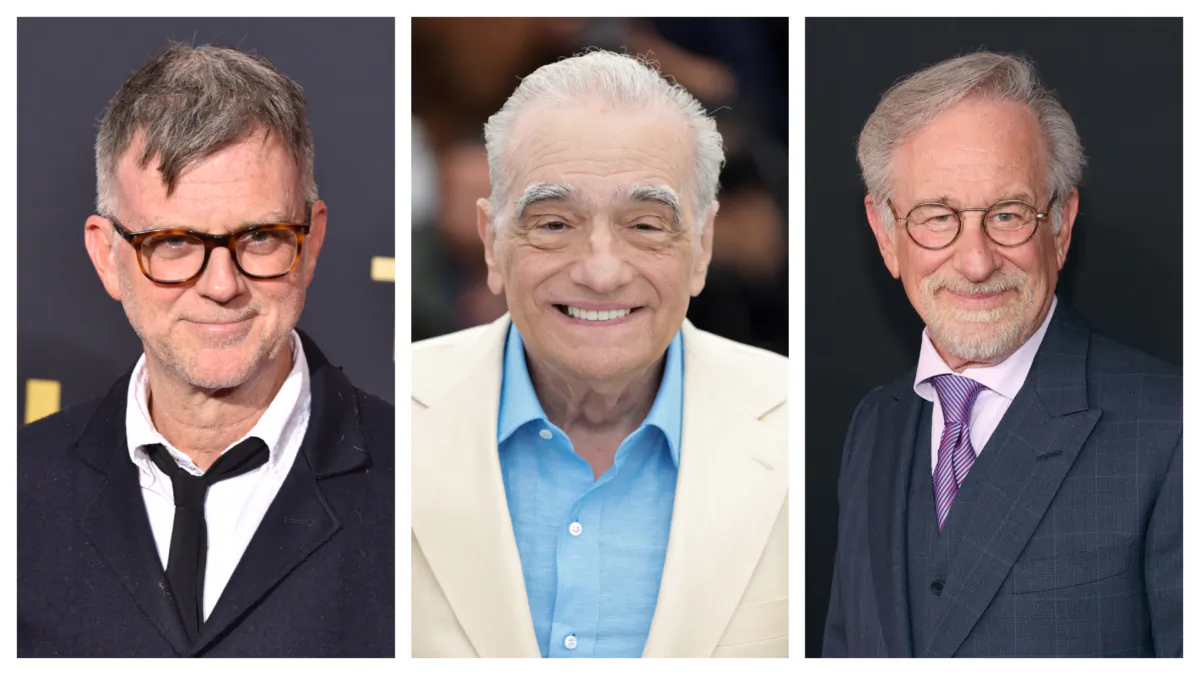 (Left) Paul Thomas Anderson attends the 2023 TCM Classic Film Festival at TCL Chinese Theatre in Hollywood, Calif., on April 13, 2023. (Gregg DeGuire/Stringer via Getty Images); (Center) Director Martin Scorsese attends the "Killers of The Flower Moon" photocall at the 76th annual Cannes film festival at Palais des Festivals in Cannes, France, on May 21, 2023. Pascal Le Segretain/Getty Images); (Right) Steven Spielberg attends the Indiana Jones and the Dial of Destiny U.S. Premiere at the Dolby Theatre in Hollywood, Calif., on June 14, 2023. (Jesse Grant/Getty Images for Disney)