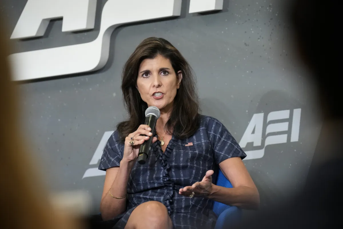Republican presidential candidate, former U.N. Ambassador Nikki Haley speaks at the American Enterprise Institute in Washington on June 27, 2023. (Drew Angerer/Getty Images)