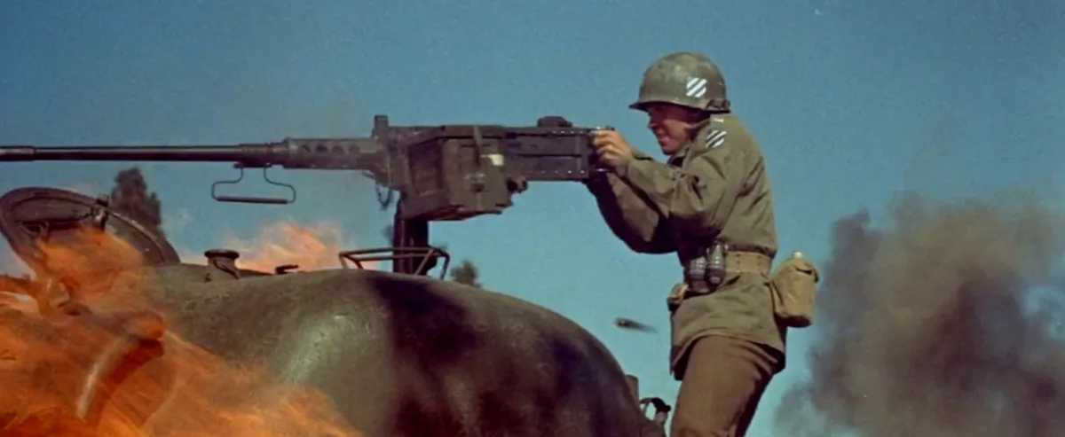A movie still from the 1955 “To Hell and Back”
depicting Murphy’s time in combat. He starred as himself
in the film. (Universal Pictures)