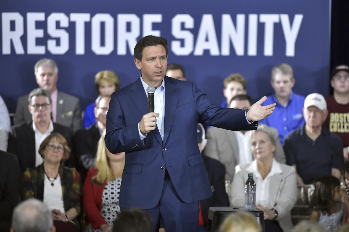 Republican presidential candidate Florida Gov. Ron DeSantis speaks during a town hall event in Hollis, N.H., on June 27, 2023. (Josh Reynolds/AP Photo)
