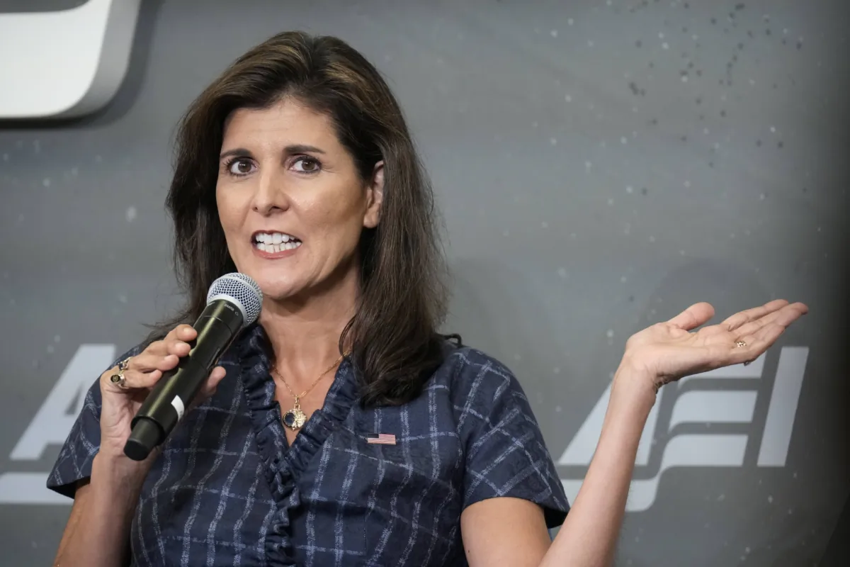 Republican presidential candidate, former U.N. Ambassador Nikki Haley speaks at the American Enterprise Institute in Washington, on June 27, 2023. (Drew Angerer/Getty Images)