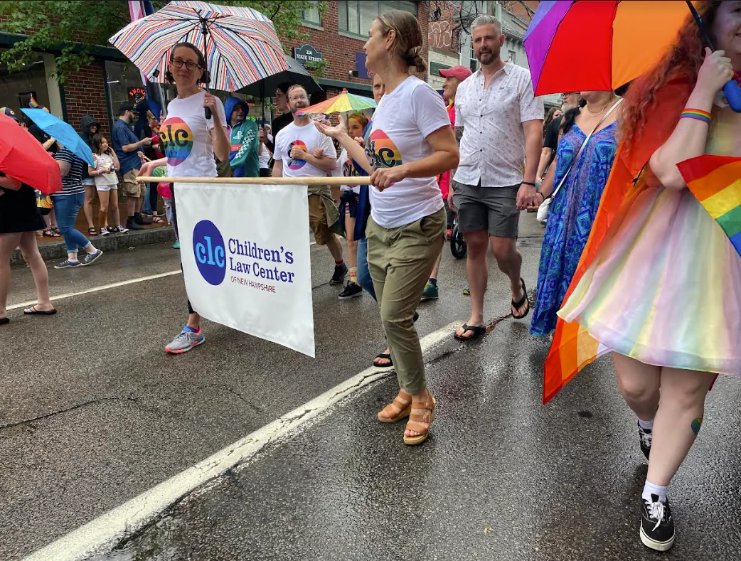 The Children's Law Center of New Hampshire is one of several organizations that participated in a Pride parade in Portsmouth, N.H. on June 24, 2022 (Alice Giordano/The Epoch Times)