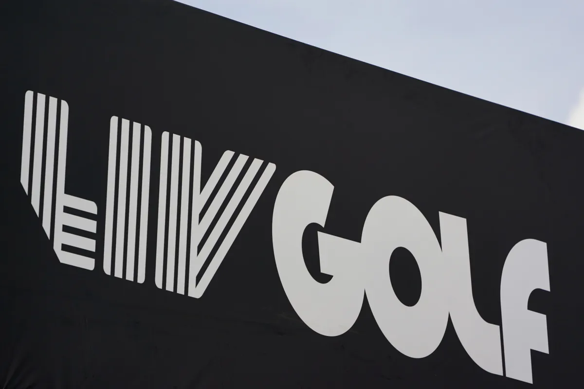 Signage for LIV Golf during the pro-am round of the Bedminster Invitational LIV Golf tournament in Bedminster, NJ. on July 28, 2022. (Seth Wenig/AP Photo, File)