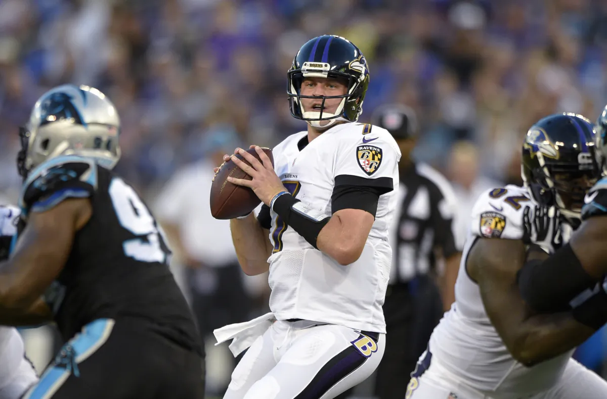 Baltimore Ravens quarterback Ryan Mallett looks to pass during the first half of an NFL preseason football game against the Carolina Panthers in Baltimore on Aug. 11, 2016. (Nick Wass/AP Photo) 