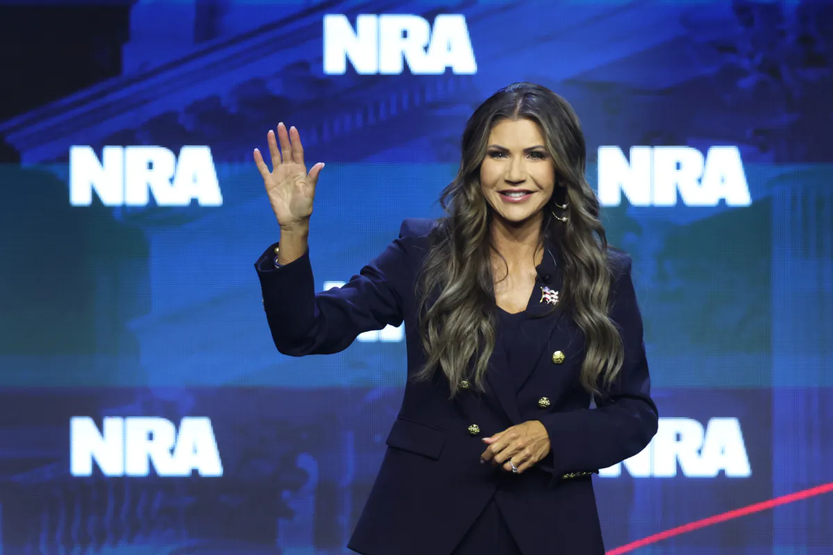South Dakota Gov. Kristi Noem speaks to guests at the 2023 NRA-ILA Leadership Forum in Indianapolis on April 13, 2023. (Scott Olson/Getty Images)