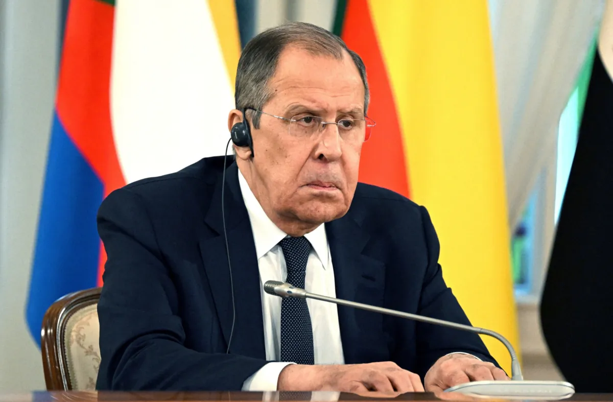 Russian Foreign Minister Sergei Lavrov attends a meeting of Russian President Vladimir Putin with delegation of African leaders to discuss their proposal for peace talks between Russia and Ukraine in Saint Petersburg, Russia, on June 17, 2023. (Pavel Bednyakov/Host photo agency RIA Novosti via Reuters)