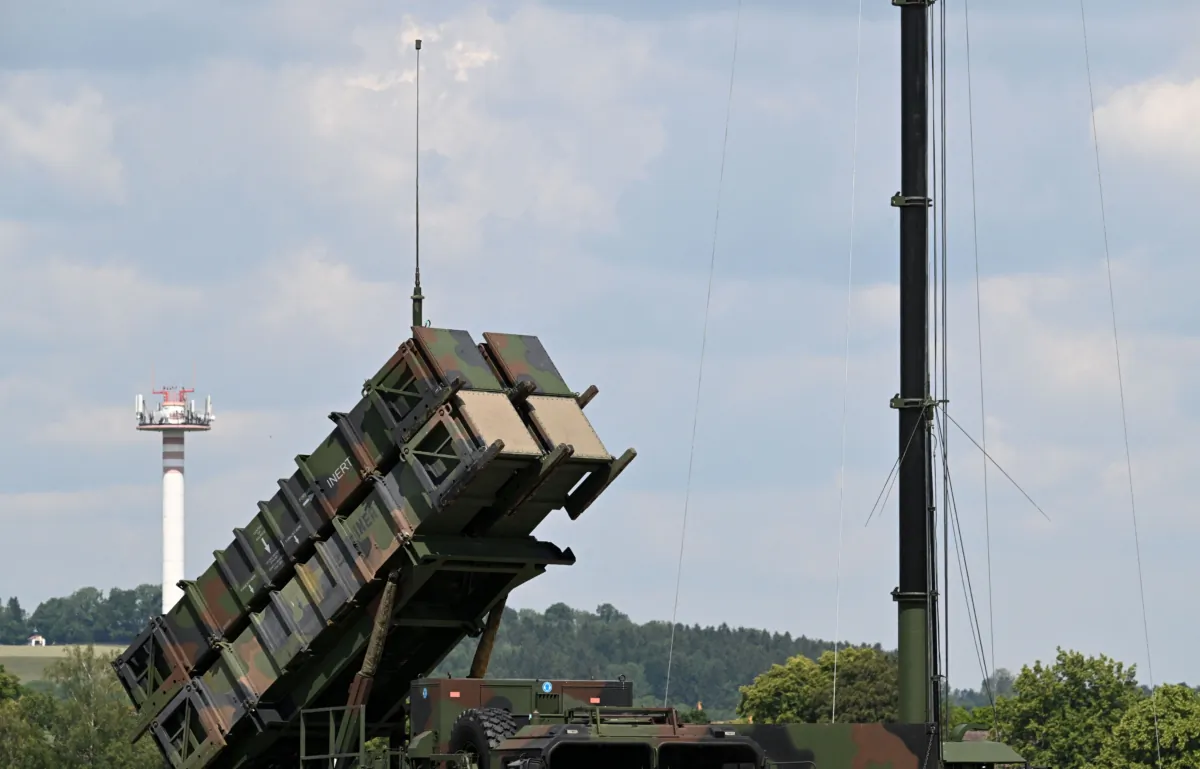 The launcher system of the PATRIOT (Phased Array Tracking Radar to Intercept on Target) surface-to-air missile system at the military base of Kaufbeuren, southern Germany, on June 17, 2023. (Christof Stache/AFP via Getty Images)