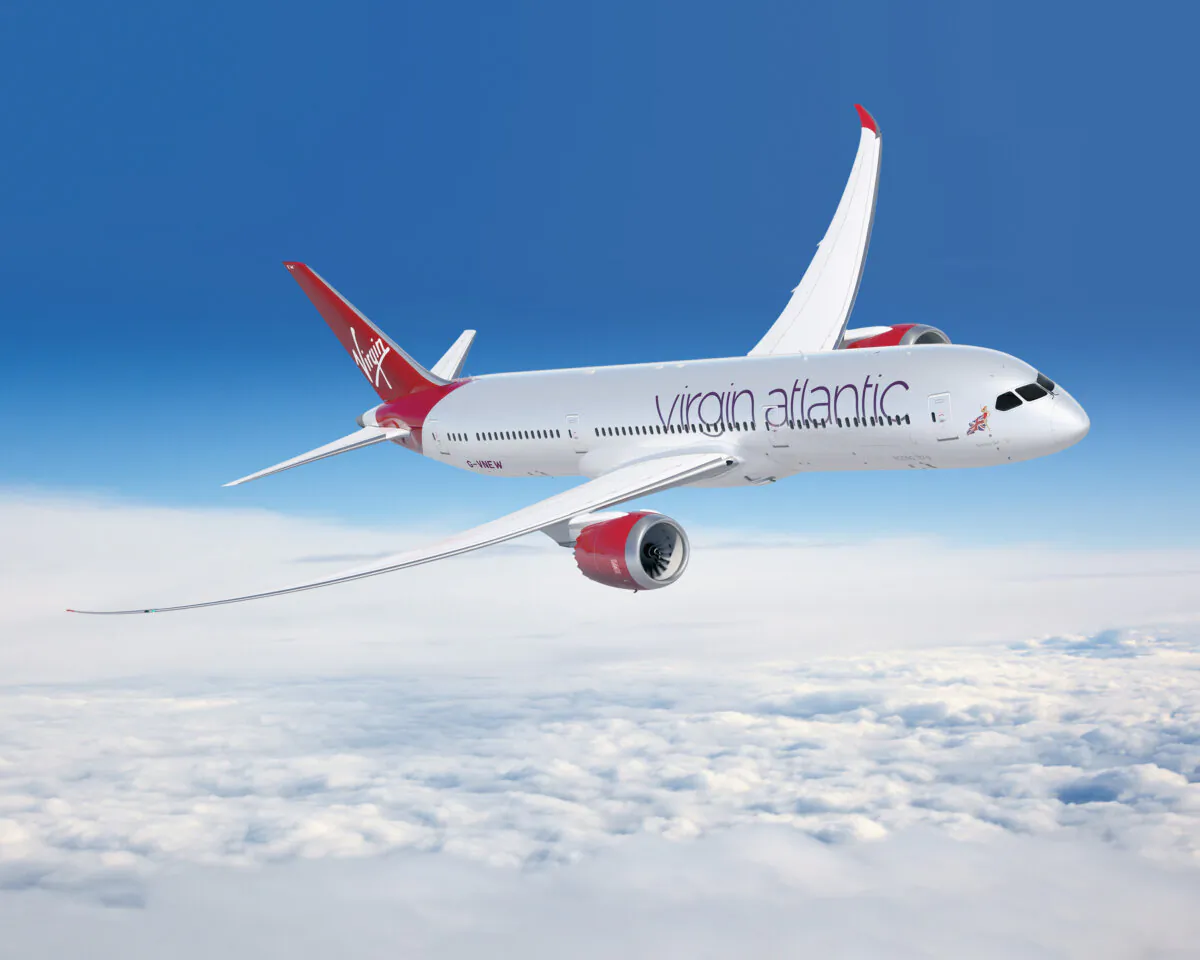 Virgin Atlantic flies world’s first 100 percent Sustainable Aviation Fuel flight from London Heathrow to New York JFK (Virgin Atlantic/PA)