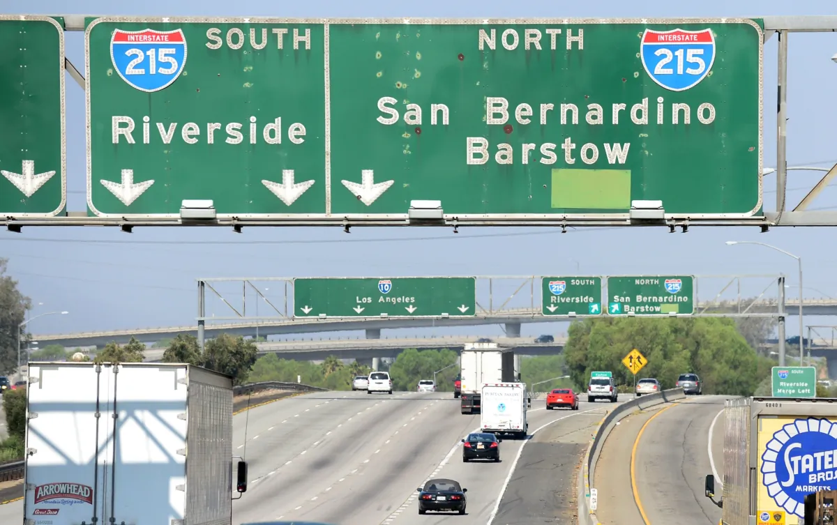 Commuters drive on Interstate 10 West in San Bernardino, Calif., on July 17, 2012. (Frederic J. Brown/AFP/Getty Images)