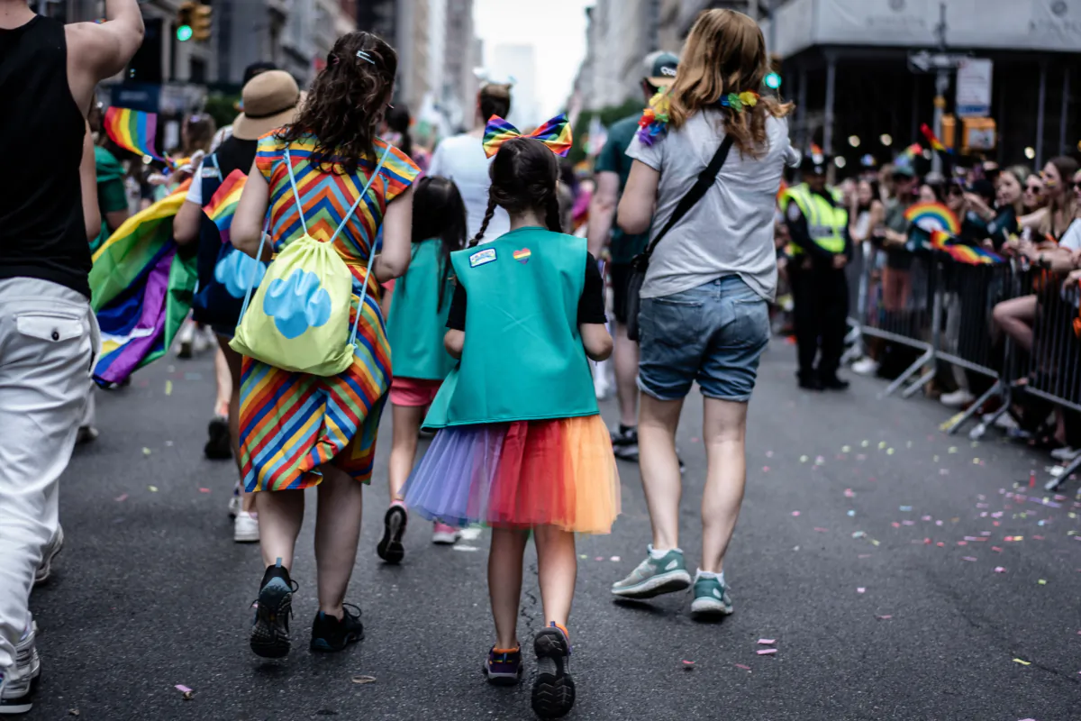 A young girl at the annual New York City Pride March in New York City on June 25, 2023. (Samira Bouaou/The Epoch Times)