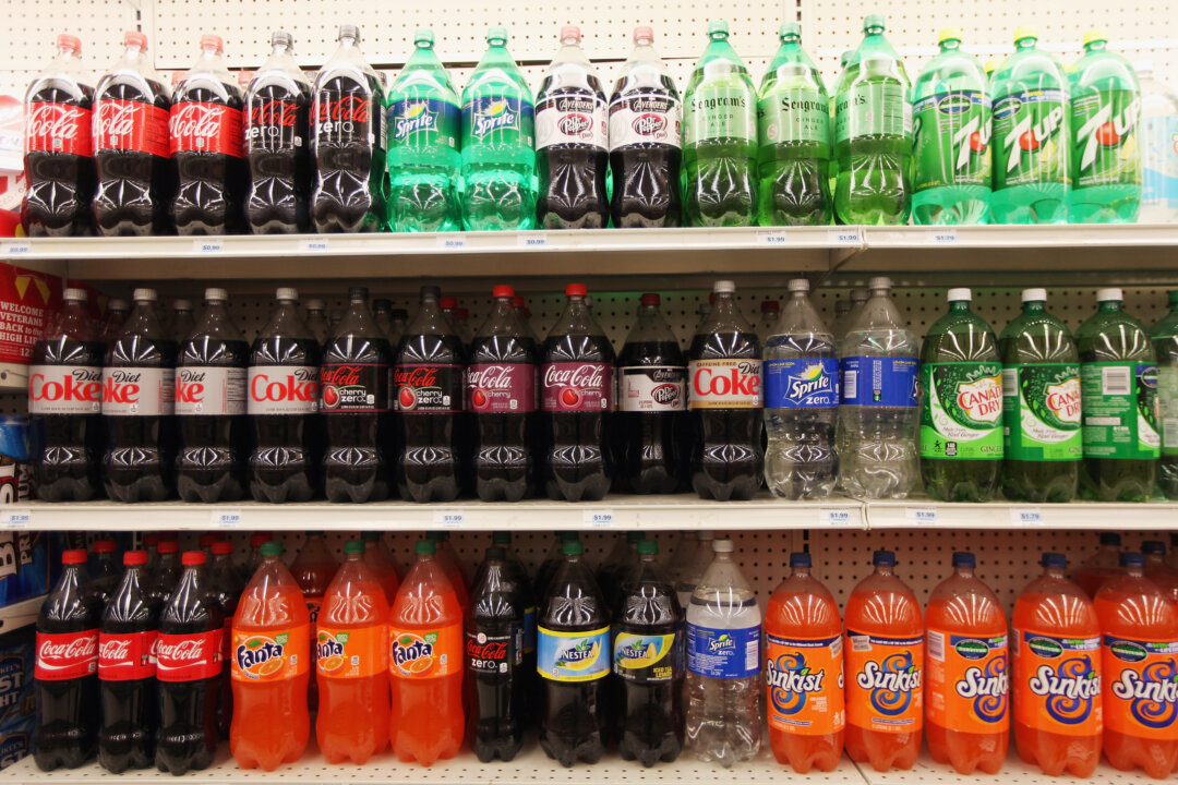 Two-liter bottles of regular and diet soda are seen for sale at a Manhattan store in New York in a file photo. (Mario Tama/Getty Images)