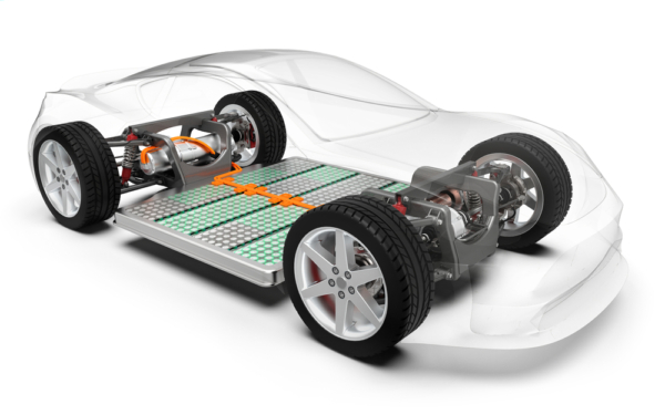 Modern Electric Car With Battery X-ray Vehicle Chassis 3d Rendering