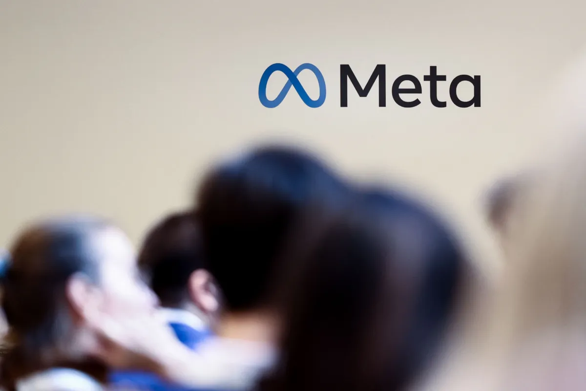 The Meta logo at the Meta showroom in Brussels on Dec. 7, 2022. (Kenzo Tribouillard/AFP via Getty Images)