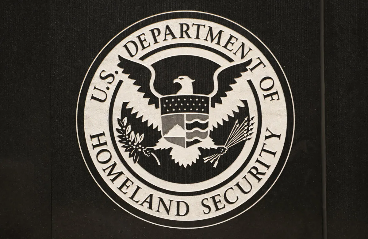 Department of Homeland Security sign at the U.S. Immigration and Customs Enforcement building in Washington on June 28, 2023. (Madalina Vasiliu/The Epoch Times)