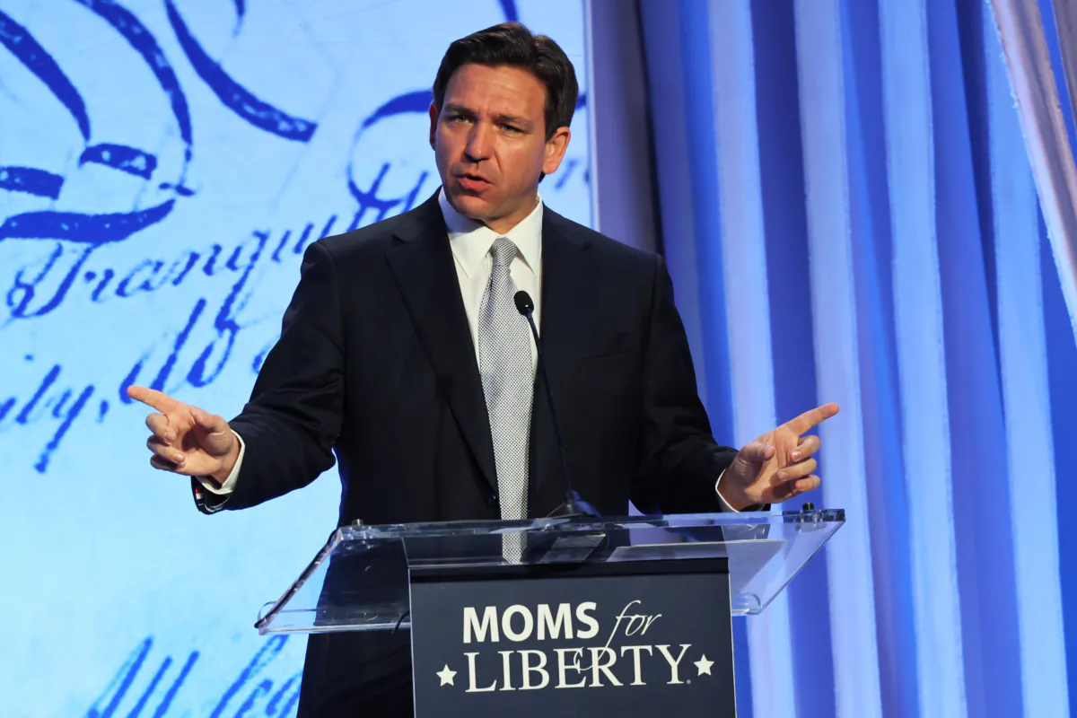 Republican presidential candidate Florida Gov. Ron DeSantis speaks during the Moms for Liberty Joyful Warriors national summit in Philadelphia, Pa., on June 30, 2023. (Michael M. Santiago/Getty Images)