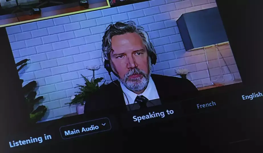 Google Canada's Jason J. Kee, Public Policy Manager, appears via videoconference as a witness at a Standing Committee on Canadian Heritage on Parliament Hill in Ottawa on March 6, 2023. (Sean Kilpatrick/The Canadian Press)