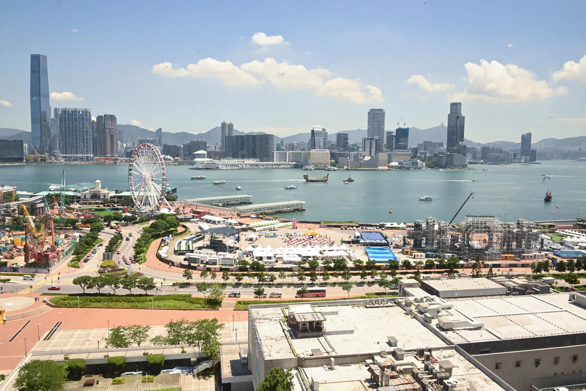 Phase 3 of hong Kong Victora Harbour reclamation in process of development on Aug. 3, 2023. (Bill Cox/The Epoch Times)